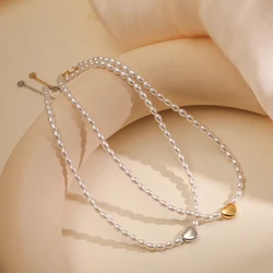 NEWBUY Trendy Gold/Silver Color Cute Heart Pearl Choker Necklaces For Elegant Women Non-Fading Stainless Steel Jewelry