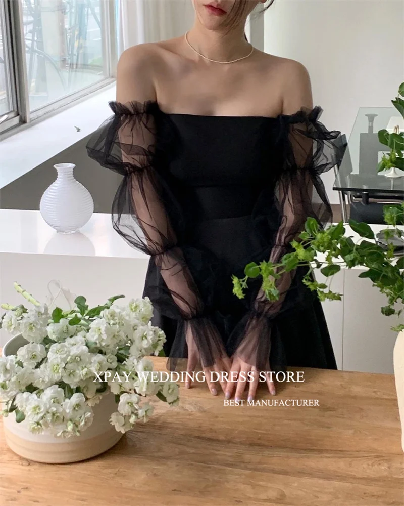 XPAY Simple Matte Satin Korea Evening Party Dresses Wedding Customised Strapless Bolero Long Sleeevs Formal Prom Gowns 3 Styles