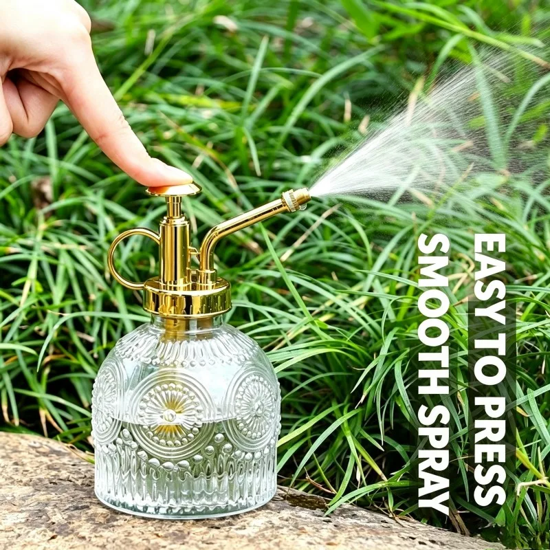 Vintage Glass Spray Bottle European Embossed Pressure Sprayer Home Garden Plant Watering Flower Mist Sprayer