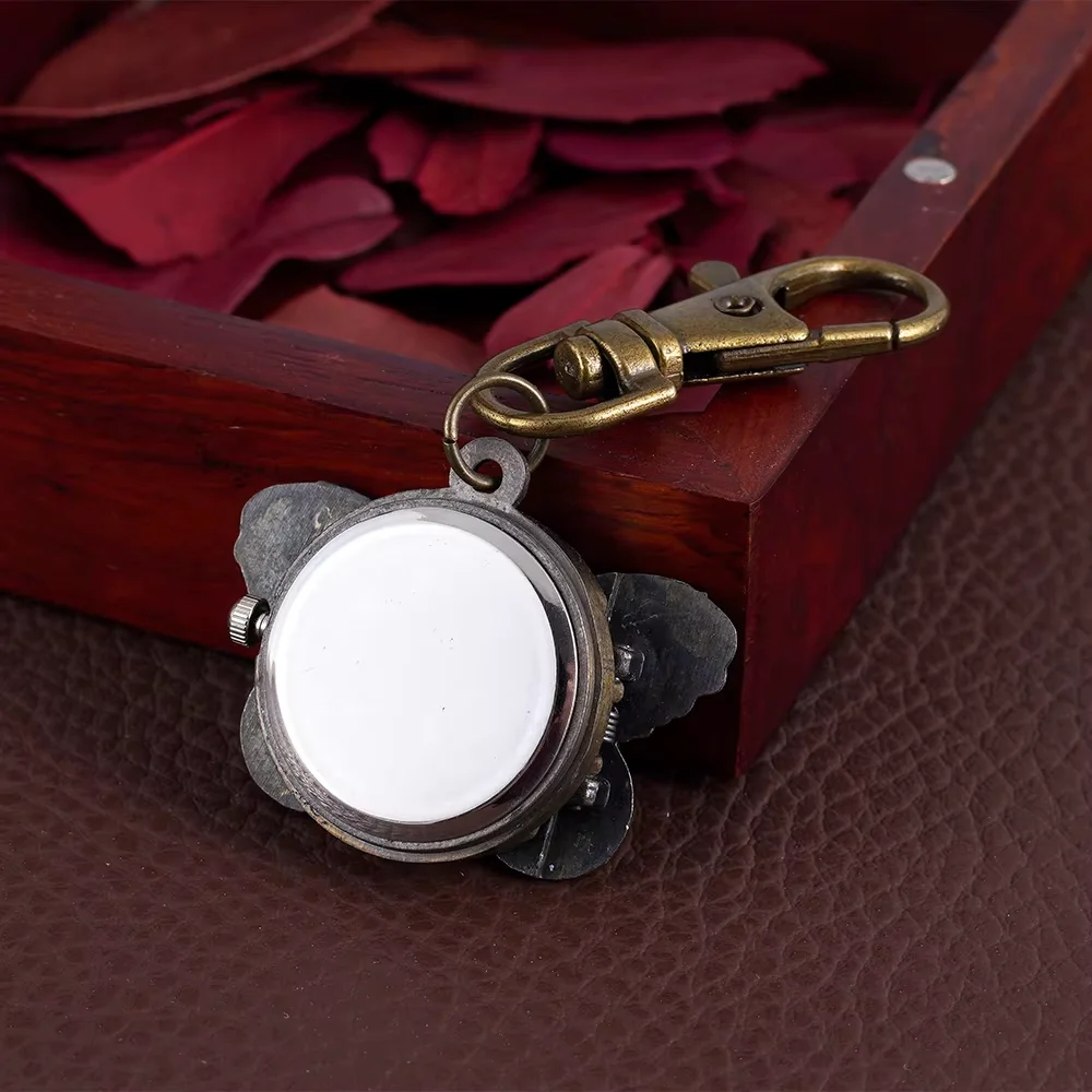 Quartz watch Bronze carved trumpet butterfly quartz pocket watch nostalgic key chain Quartz wall watch
