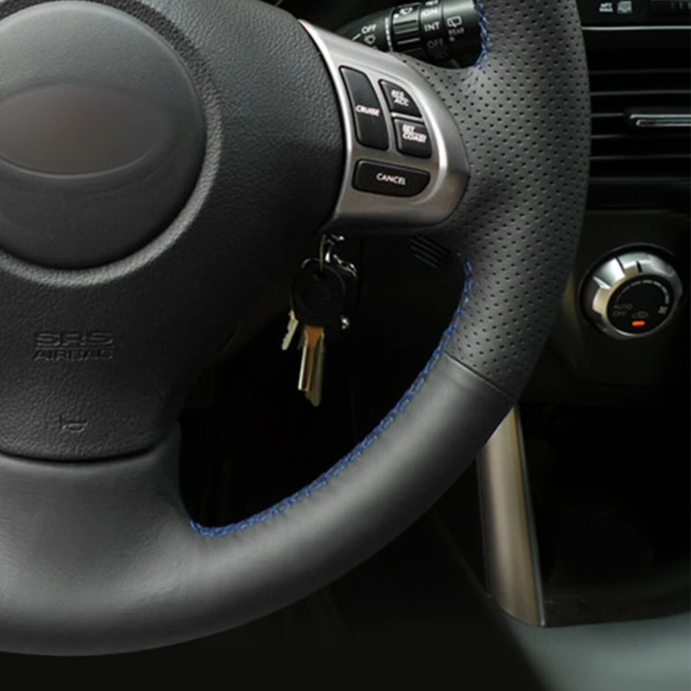 لتقوم بها بنفسك مخيط يدويا أسود بولي Leather الجلود غطاء عجلة القيادة التفاف لسوبارو فورستر ليجاسي امبريزا Exiga اكسسوارات السيارات الداخلية #4