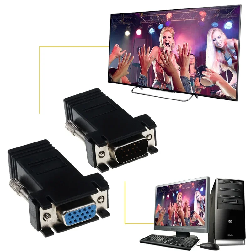 Удлинитель RJ45 к VGA «папа» к LAN CAT5e CAT6 Сетевой кабель Ethernet RJ45 Женский адаптер Компьютерный дополнительный переключатель Конвертер