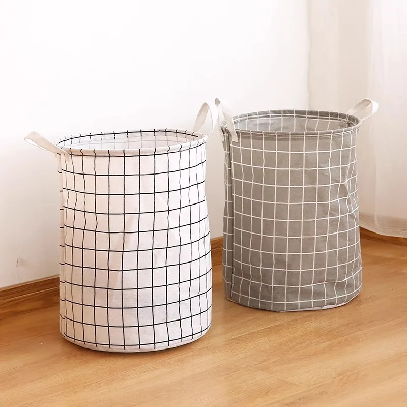 Panier à linge pliable en coton et lin avec deux poignées, grande capacité, motif quadrillé, panier de rangement pour vêtements sales pour chambre à coucher