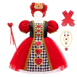 Girls Halloween Role Play Evil Red Queen Dress 3-10Years Children's Carnival Masquerade Party Performance Movie Costumes Wander