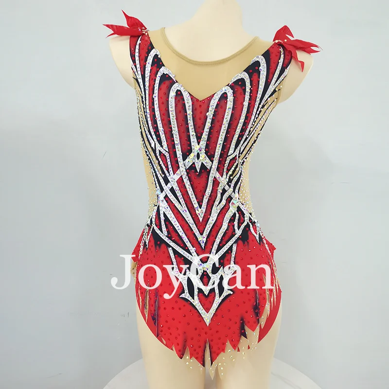 JoyCan Rhthmic Gymnastics Leotards Girls Women Red Spandex Elegant Dance Wear for Competitiion