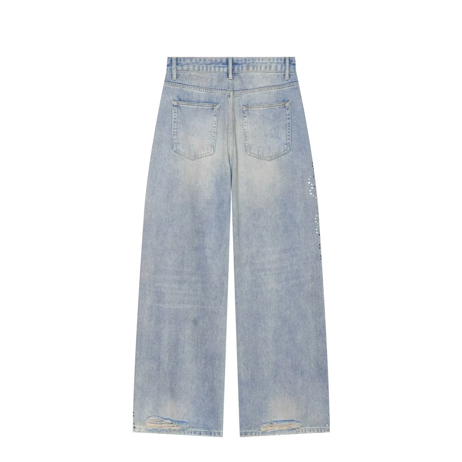 Early Autumn New Product Women's Wear European and American Wind Piercing Rivet Decoration Wide Leg Jeans