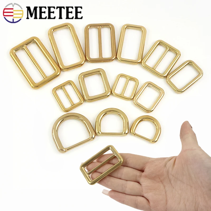 

2-5Pcs Meetee Solid Brass D Ring Adjuster Buckle Backpack Webbing Strap Buckle Tri-Glide Slider Clasp DIY Hardware Accessories