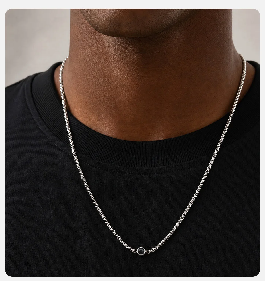Vnox Herren Edelstahl-Kastenkette Halskette mit schwarzem Onyx-Anhänger, verstellbare Kette, Alltagsschmuck, Geschenk für Männer, lässige Alltagskleidung – Detail 2