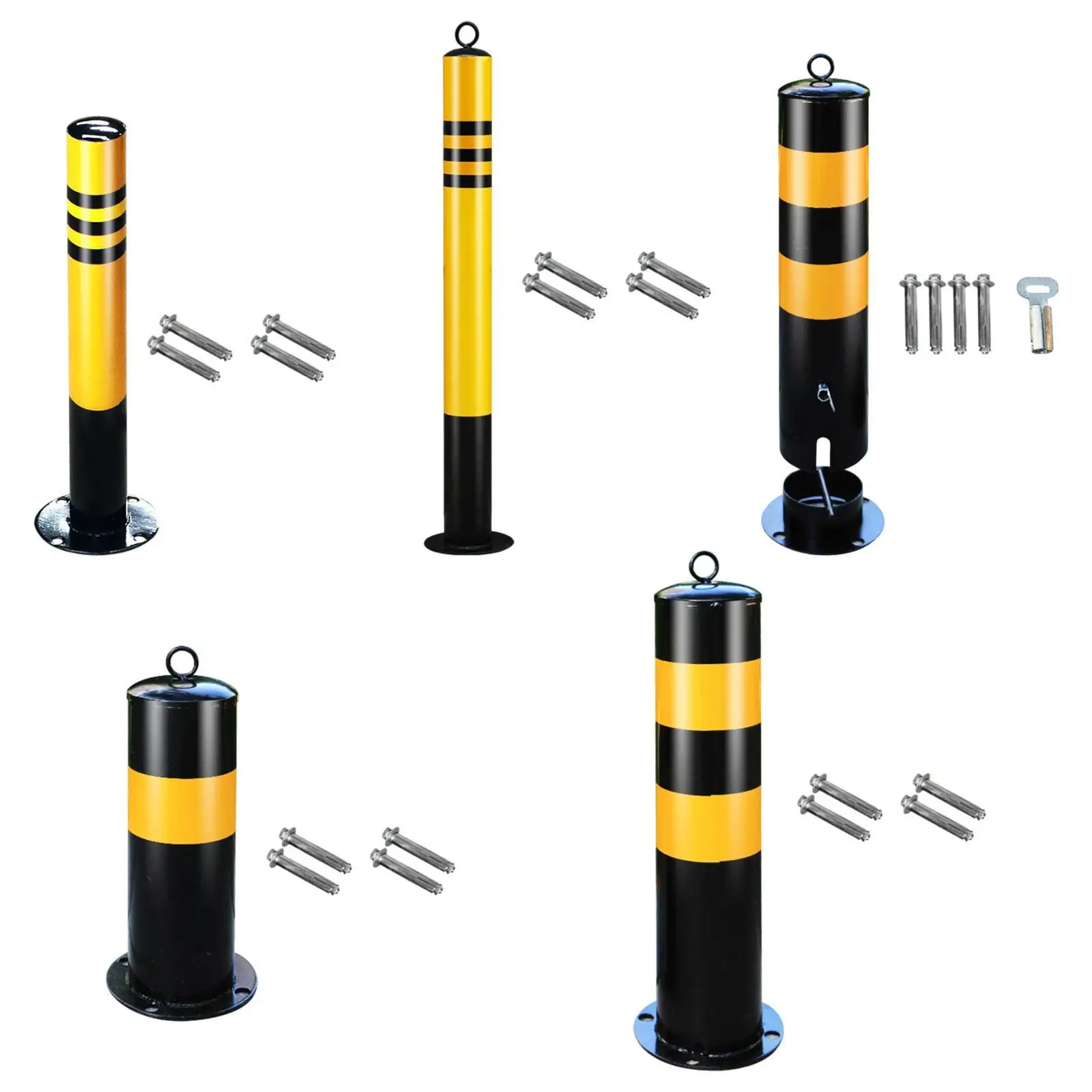 Parksperre aus Stahlrohr, Pollerpfosten, Auffahrt, Sicherheitspfosten, Verkehrswarnsäule mit 4 Schrauben