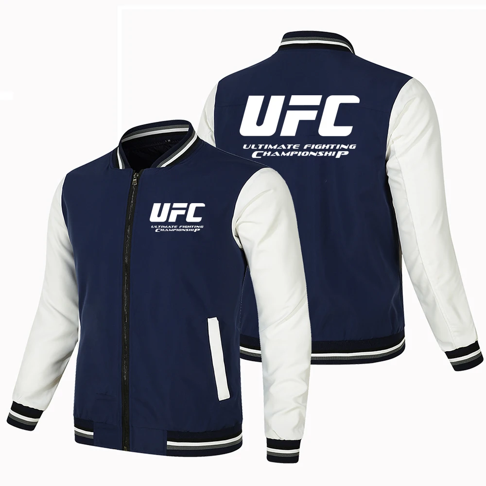 Nieuwe mode UFC Ultimate Fighting Logo bedrukte jas losse lange mouw heren dezelfde kleur top honkbal uniform sportjack