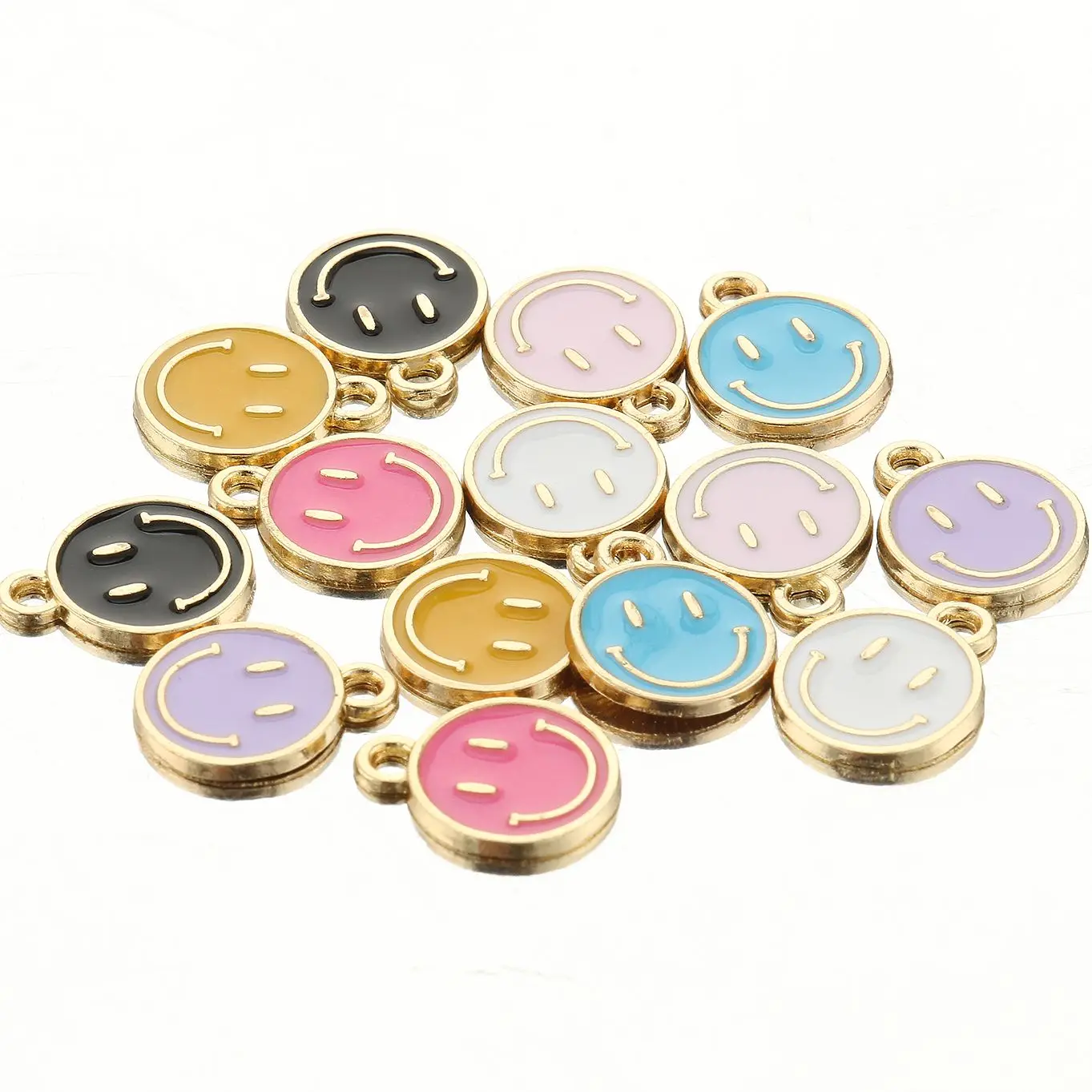 11x14mm 16x19mm Gold Color Pendant Enamel Cute Smiling Face Alloy Charms For Handmade Jewelry DIY Earring Necklace Supplies