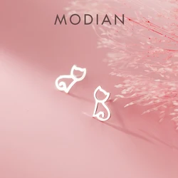 Modian Hot Sale Cute Real 925 Sterling Silver Tiny Cat Animal Stud Earrings For Women Sterling Silver S925 Party Jewelry Bijoux