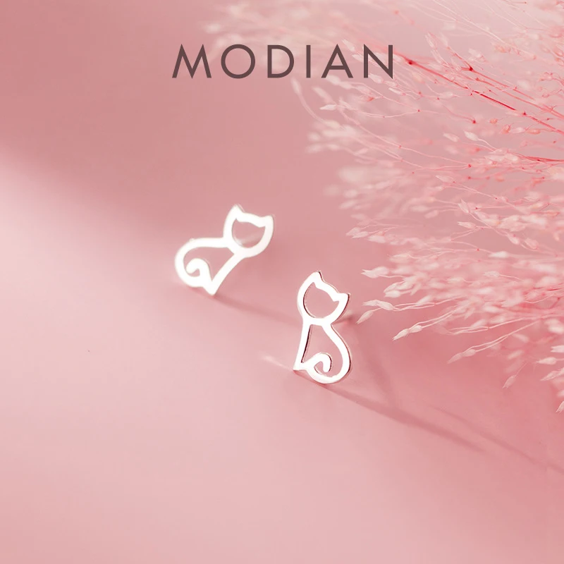 Modian gorąca sprzedaż śliczne prawdziwe 925 Sterling Silver Tiny kot zwierząt stadniny kolczyki dla kobiet srebro S925 Party biżuteria bijoux