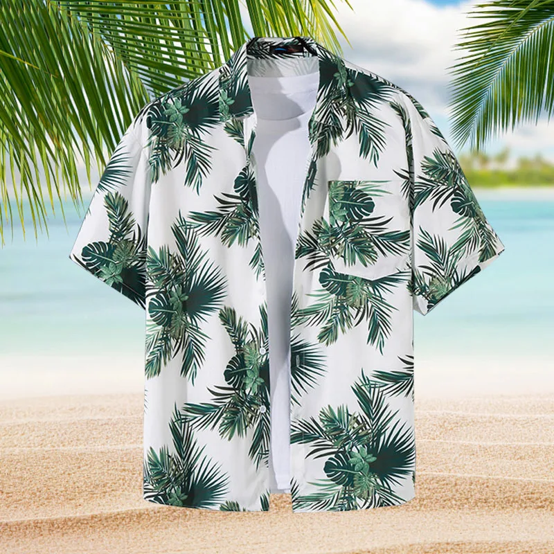 Summer Short Sleeve Flower Shirt Men\'s Loose Beach Shirt Hawaiian Retro Handsome Casual Thin Shirts Island Style T-Shirt