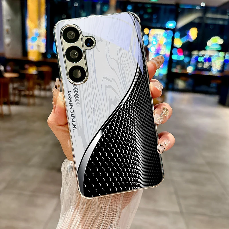 Mechanical Wave Electroplated Silver Phone Case For Samsung Note 10 20 A06 07 A12 A13 A14 A15 A16 A17 A22 A23 A25 5G Glass Cover