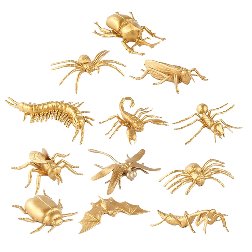 Gold Insect Toy Funny Insects Toys for Learning Simulated Models Plastic Mini Figurines Modeling Micro-landscape Decor Animals