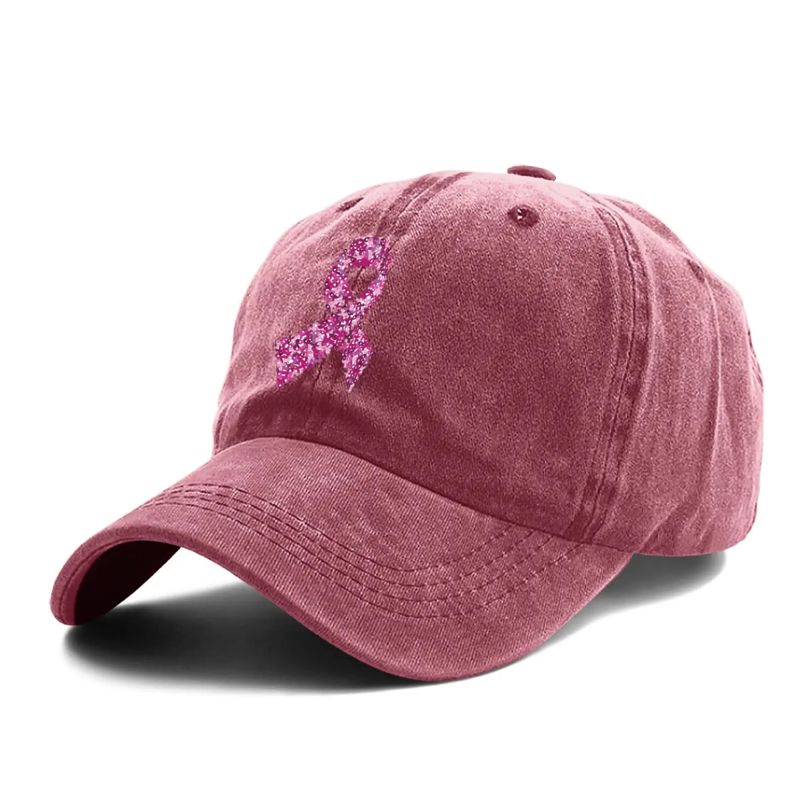 Breast Cancer Awareness Pink Ribbon Baseball Cap Hat Mens Women's Washed Cool Cap Adjustable Snapback Travel Hat WineRed