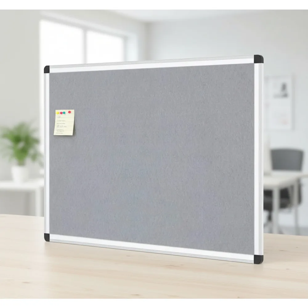 Papan Bulletin Felt Abu-abu Ukuran Besar 48x36 Inci dengan Bingkai Aluminium Perak - Papan Pengumuman Premium untuk Kantor & Rumah, untuk Peniti & Velcro