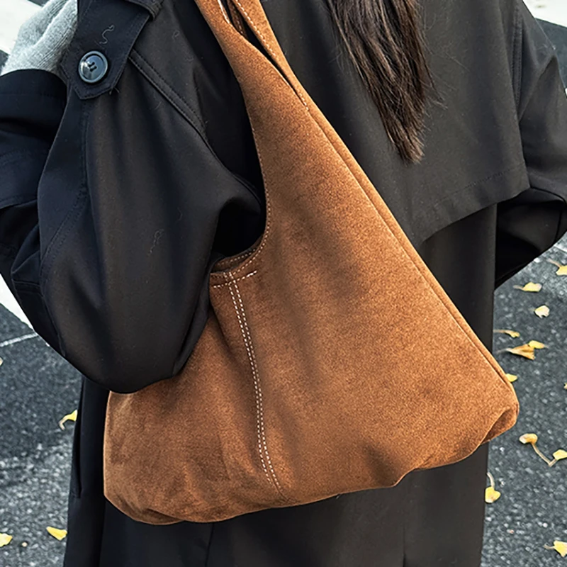 

Autumn and Winter Vintage Women Suede Shoulder Bag Hobo Bags Large Capacity Handbag Slouchy Bag Commuter Travel Bag and Handbags