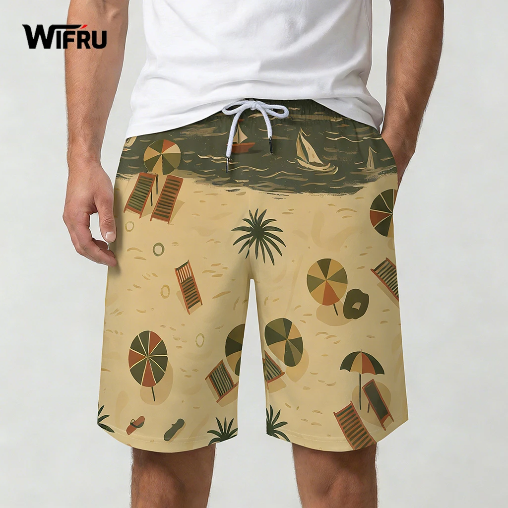 

Hawaiian Vacation Style Men's Beach Shorts Palm Tree Sailboat 3d Print Casual Pants WIFRU Breathable Quick Dry Swimming Trunks