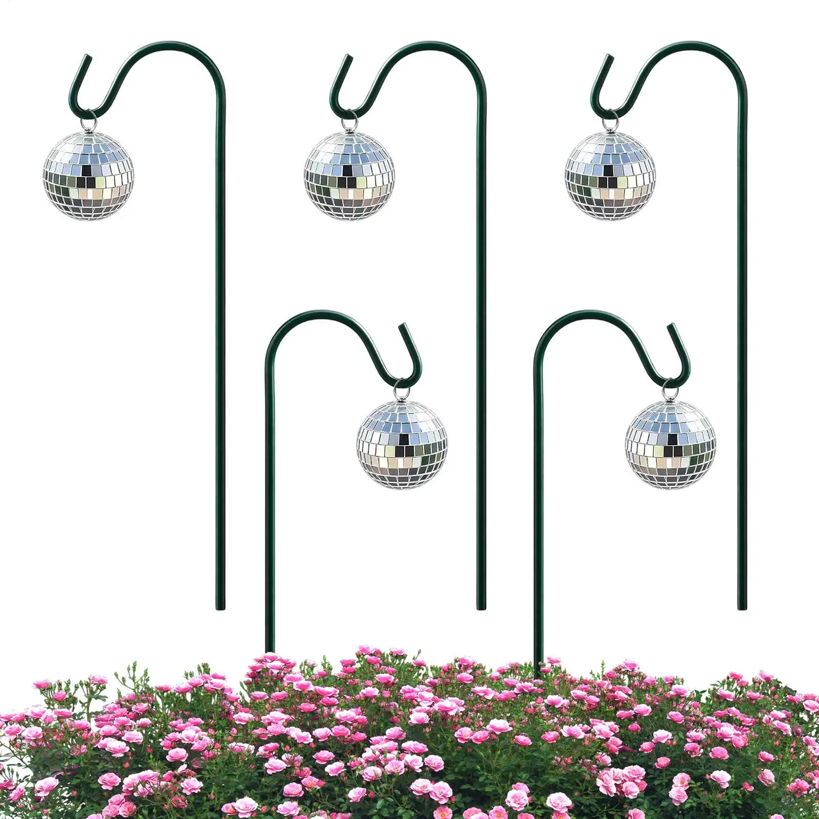 5 Pieces Small Disco Ball Garden Stakes Waterproof Mini Mirror Pot Sticks Disco Ball Plant Stake For Planter Patio Lawn Walkway