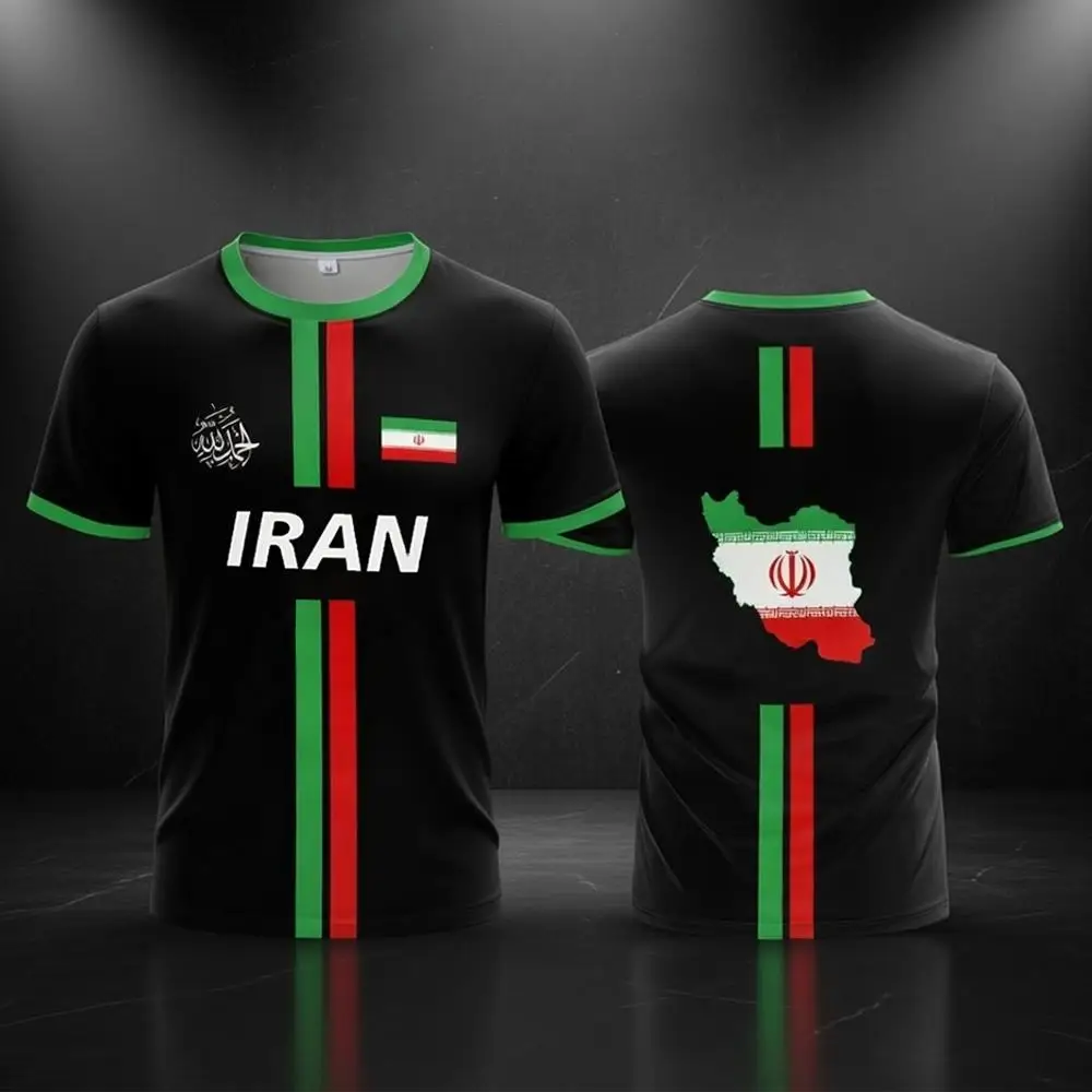 

2026 New Iran Flag Football T-Shirt Summer Outdoor Breathable Quick-Drying Sports Shirt Unisex 3D Printed Crew Neck Jersey