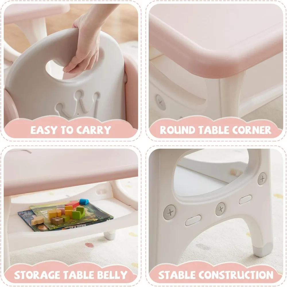 طقم طاولة وكرسي للأطفال، طاولة أنشطة بلاستيكية للأطفال مع كرسيين، طقم طاولة وكرسي للأطفال الصغار للقراءة والرسم