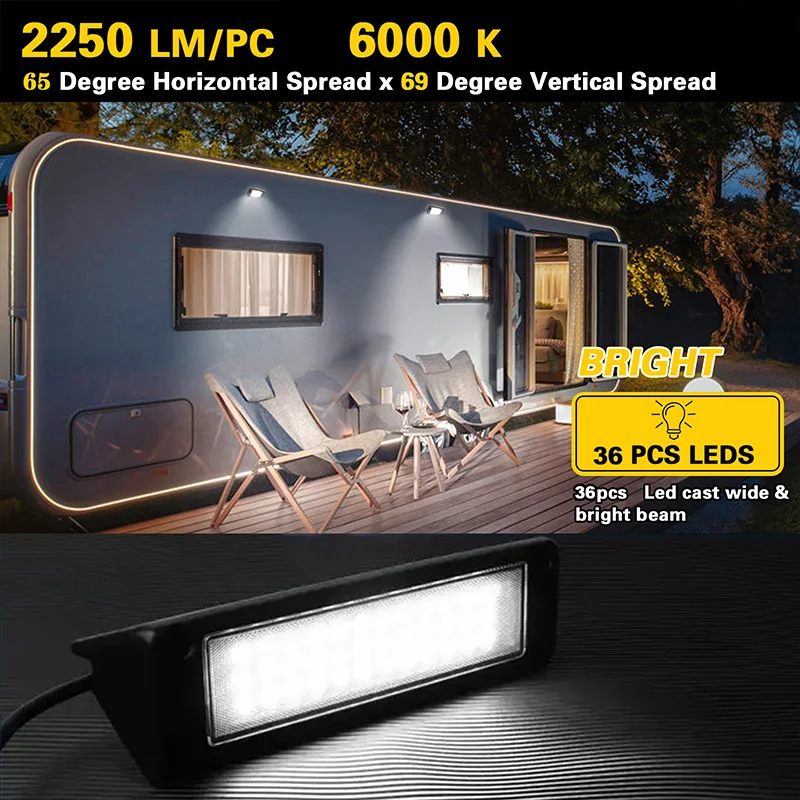 Hot Style 9 Inch White Yellow Color Car Led Scene Lighting RV Porch Light 12v Campervan Awning Light For Outdoor Camper Trailers