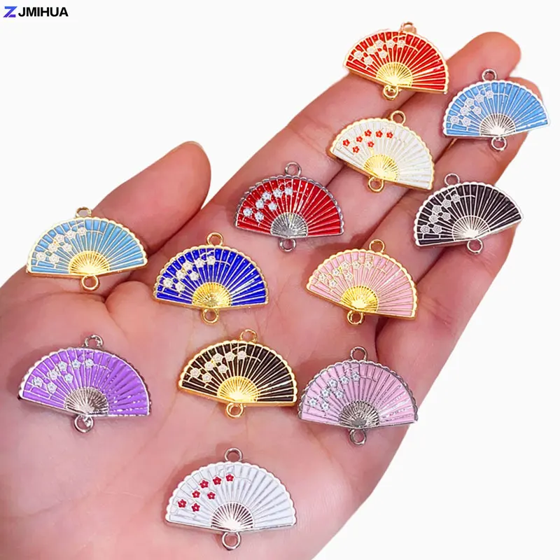 Breloques en Forme d\'Éventail en Émail, Connecteur Motif Sakura, Artisanat, Bijoux, DIY, Bracelets, Boucles d\'Oreilles, Accessoires, 15 Pièces