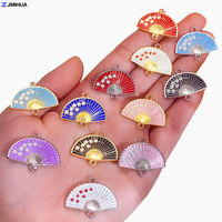 15pcs Enamel Fan Charms Connector Sakura Pattern Pendants For Crafts Jewelry Making DIY Bracelets Earrings Accessories