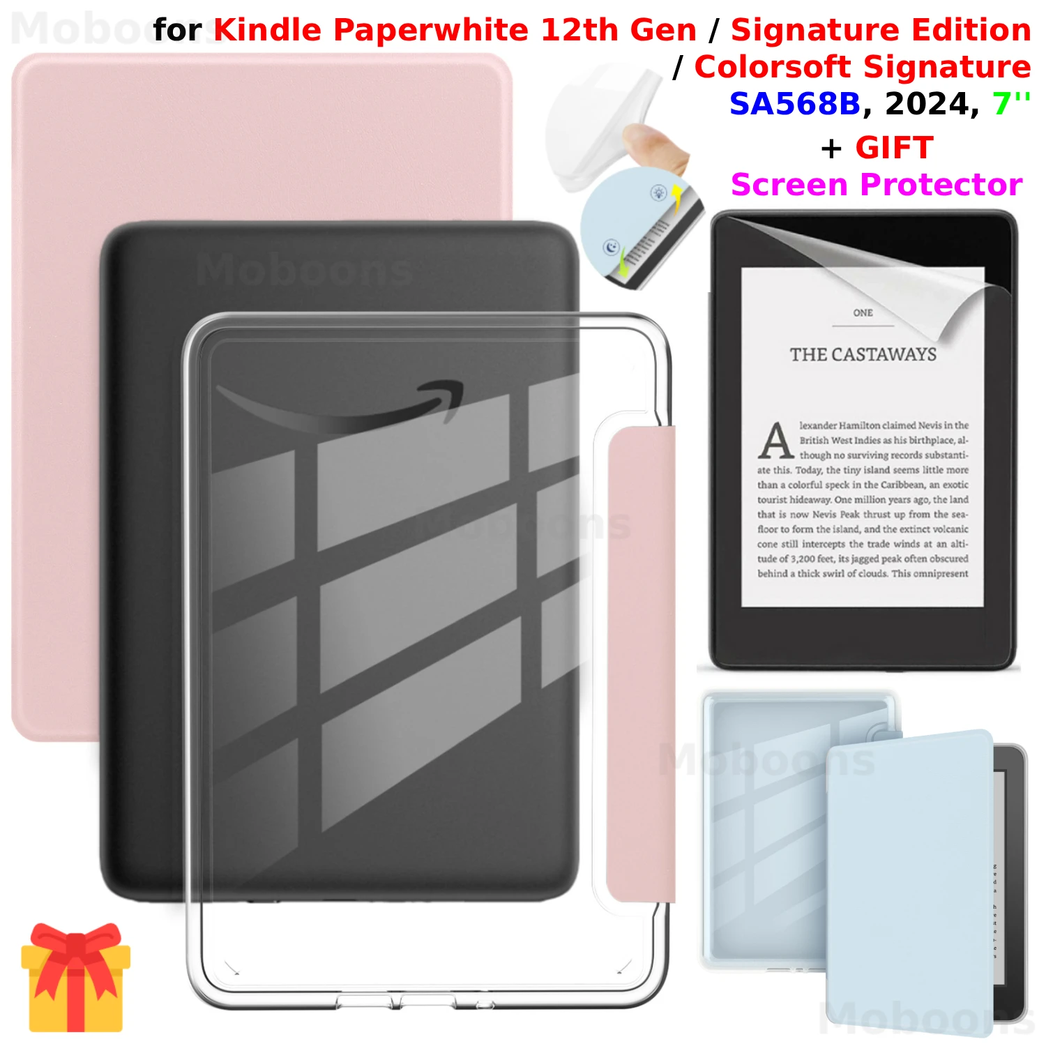 For Kindle Paperwhite 12th Gen Case + Screen Protector 2024 7'' Colorsoft Signature Edition Clear Acrylic AutoSleep SA568B Funda