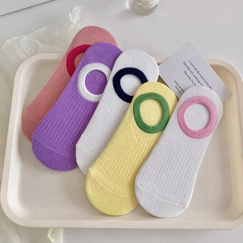 Five pairs candy colored ice cream boat socks shallow mouth breathable non-slip heel socks