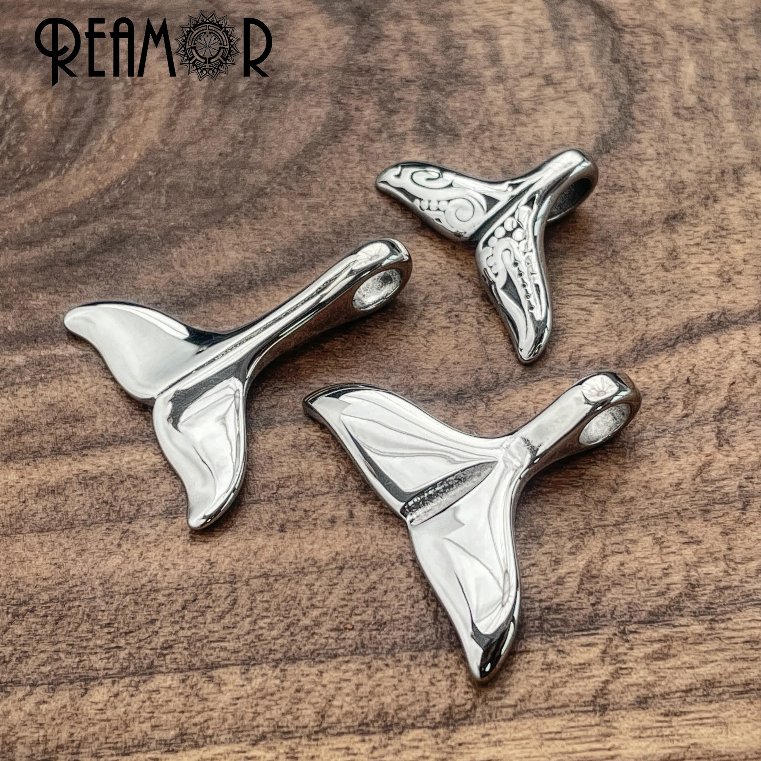 REAMOR 2pcs 316l Stainless steel Fishtail Necklace Pendant Charms For Leather Bracelet Hook Clasp Jewelry Making DIY Accessories