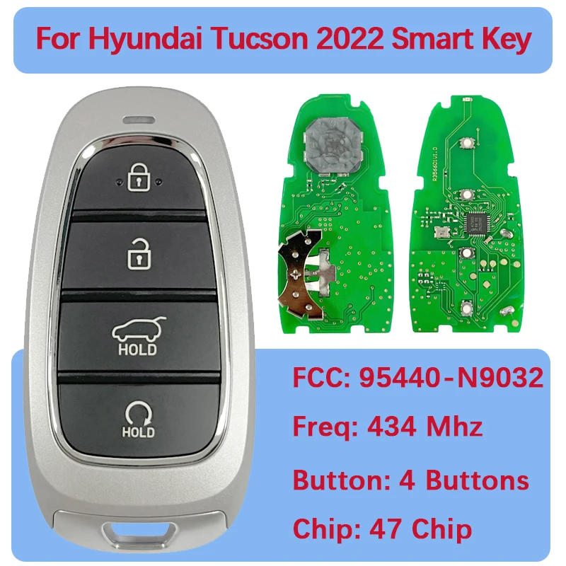 

CN020244 Смарт-брелок послепродажного обслуживания, 4 кнопки, 47 чипов, 433 МГц, FCC 95440-N9032, 4 кнопки, пульт дистанционного управления для Hyundai Tucson 2024