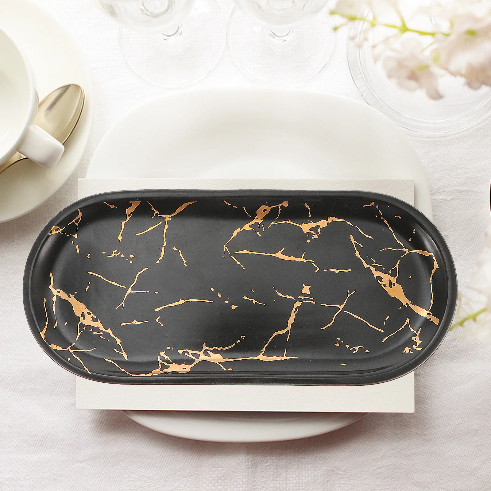 

1Pcs Elegant Marbled Ceramic Food Plate Steak Dish Jewelry Display Tray Matte Finish Industrial Style Suitable for Home