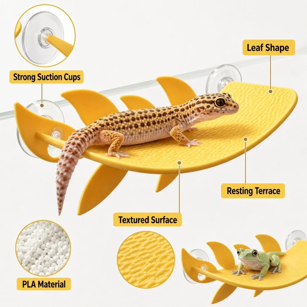 New PLA Reptile Habitat Leaf Simulated Leaves Shape Suction Cups Lizard Habitat Leaf Reptile Climbing Rest Reptile Basking Area