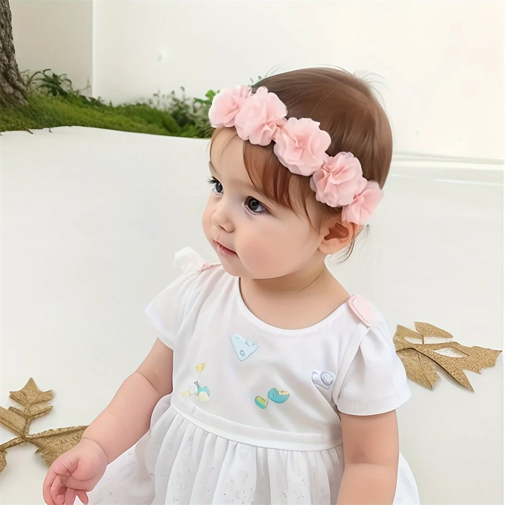 Summer solid color children hairband mesh handmade chiffon flower baby headwear pastoral style baby hair accessories wholesale