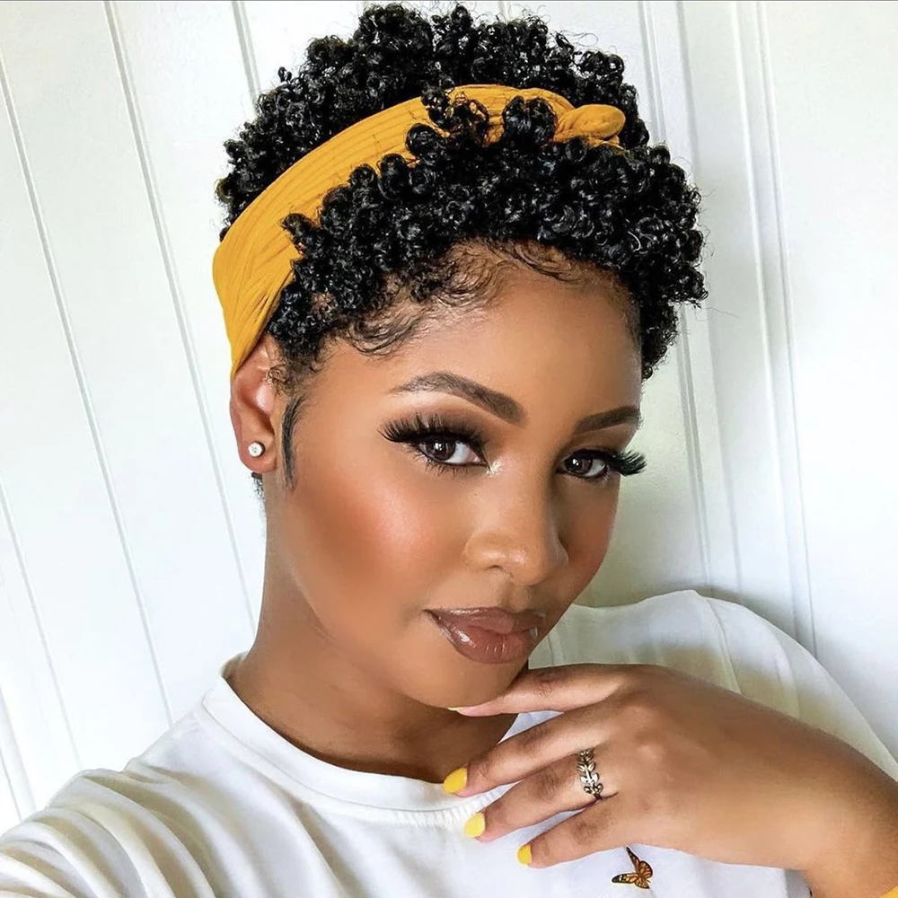 Short Afro Curly Human Hair Wig, 150% Density