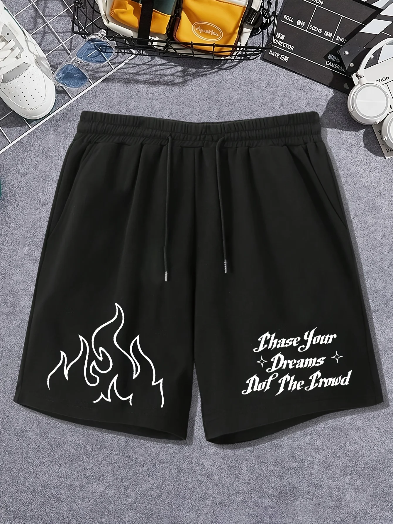 Summer Men's Casual Flame Letter Pattern Shorts Breathable Fabric Stylish  Versatile Suitable for Sports and Everyday Wear
