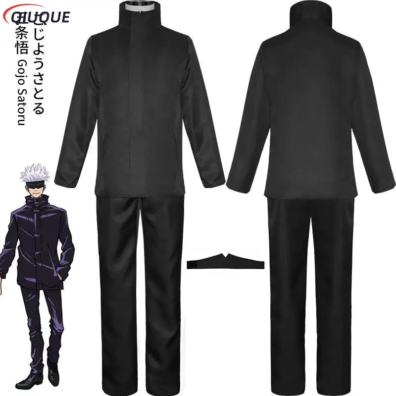 110-3xl schwarz/blau Gojo Satoru Cosplay Kostüm Augenklappe Perücken Brille Anime Halloween Party Männer Kinder Uniformen