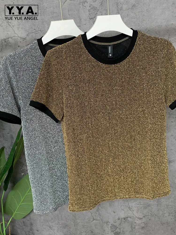 Mens Summer New Fashion Golden Silver Casual T-Shirt Breathable Short Sleeve O Neck Pullover Tees Tops Streetwear Male T-Shirts