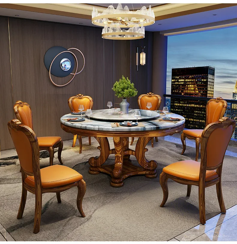 

Villa large apartment marble round dining table high-end atmospheric dining table