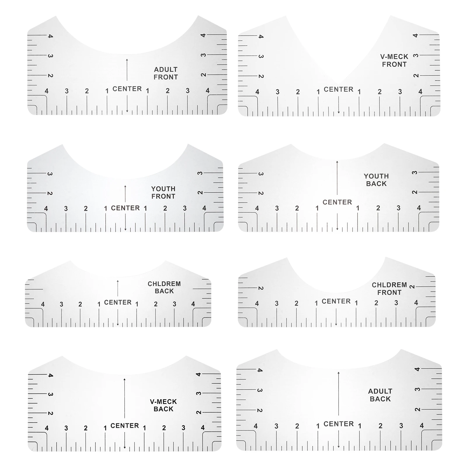 8 Pcs Round Neck Ruler Measure Tool Shirt Measuring for Fashionable Tshirt Guide