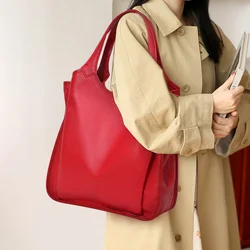 Aidrani Fashion Genuine Leather Women's Bag Large Capacity Women's Handbag Casual Red Cowhide Underarm Shoulder Bag