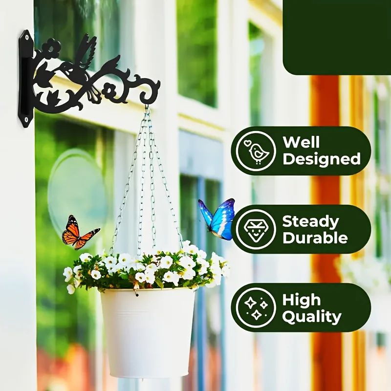 2D metal 1pc Elegant European-Style Iron Wall-Mounted Bird and Flower Hook - Perfect for Hanging Planters on Garden, Balcony