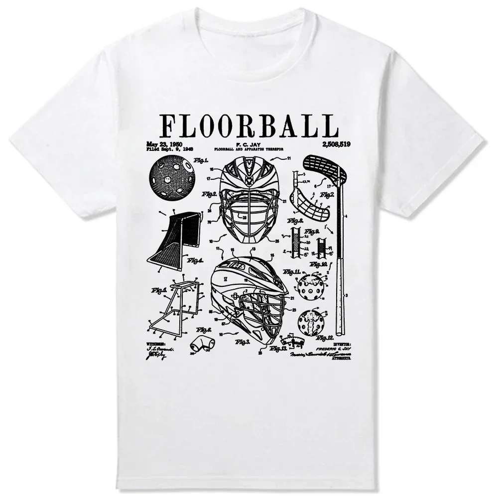 Summer Graphic Cotton Streetwear Short Sleeve Gifts T-shirt Floorball Player Stick Goalie Sport Vintage Patent Print T Shirts