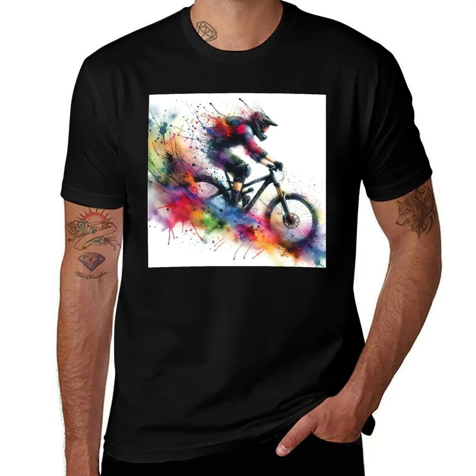 

Full-speed downhill mountain biking (watercolor technique) T-Shirt anime figures Clothing T-shirt men