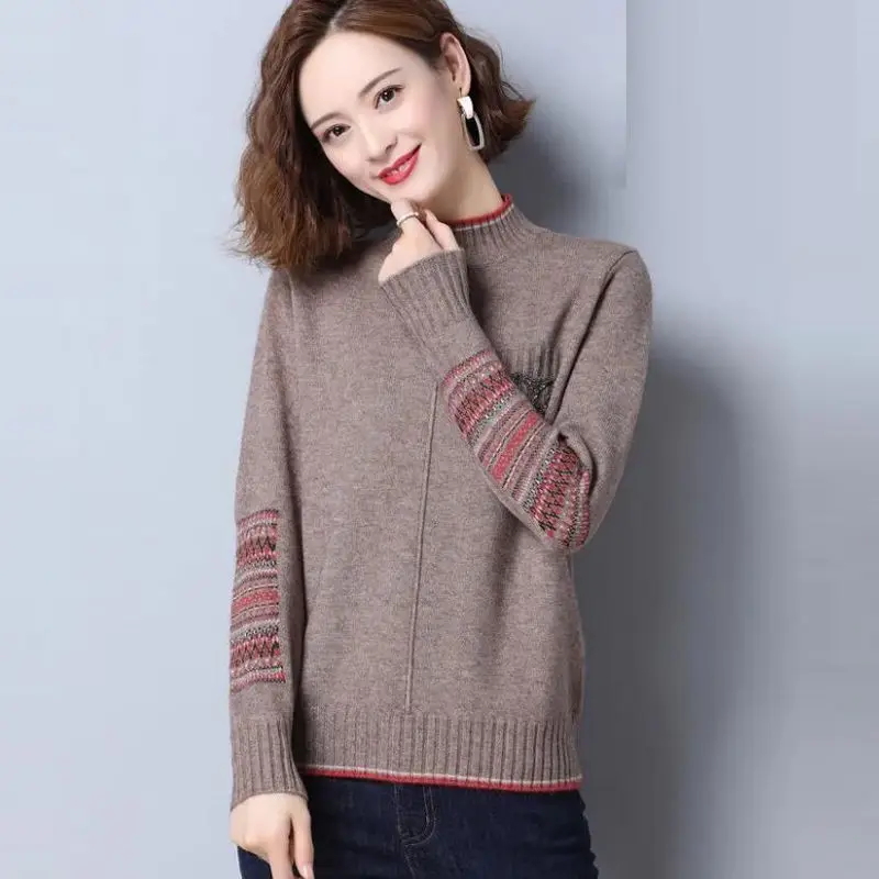 Half High Neck Sweater for Women 2024 Autumn and Winter New Collection Women\'s Thick Loose Versatile Warm Knit Sweater Top