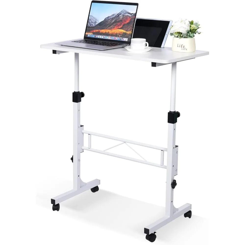 Mobile Stand Up Desk with Wheels Small Computer-Rolling Desk, Portable Laptop Desk