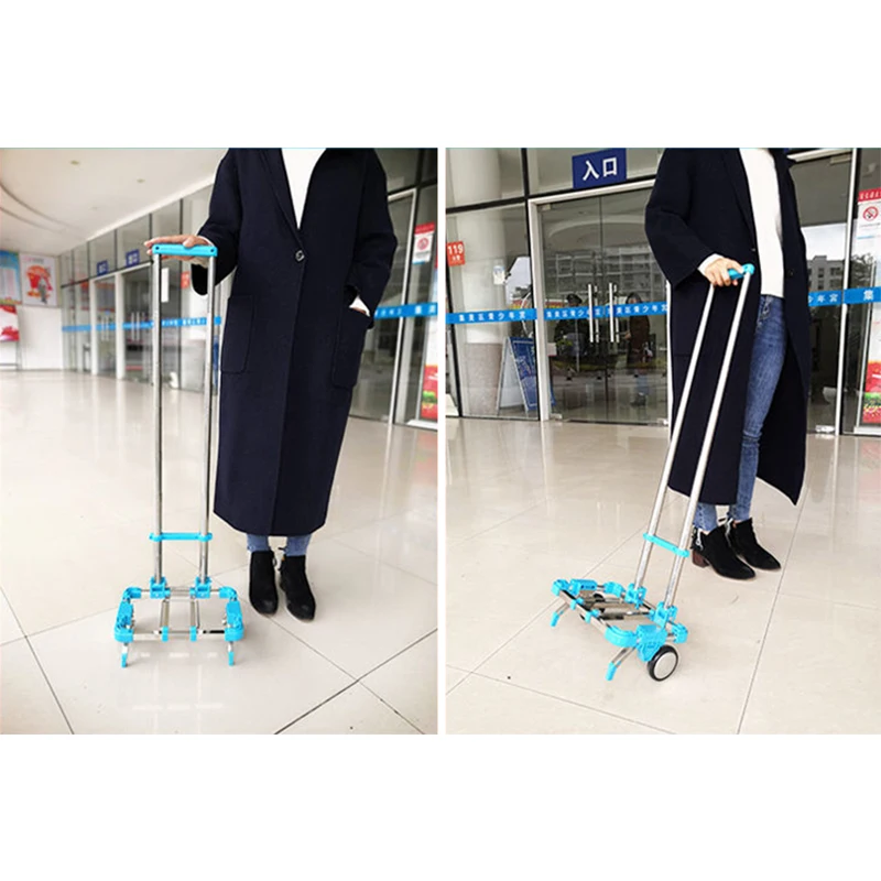 Folding Luggage Cart Light Aluminum Collapsible Portable Fold Up Dolly Hand Truck for Travel Collapsable Shopping Cart 2 Wheels